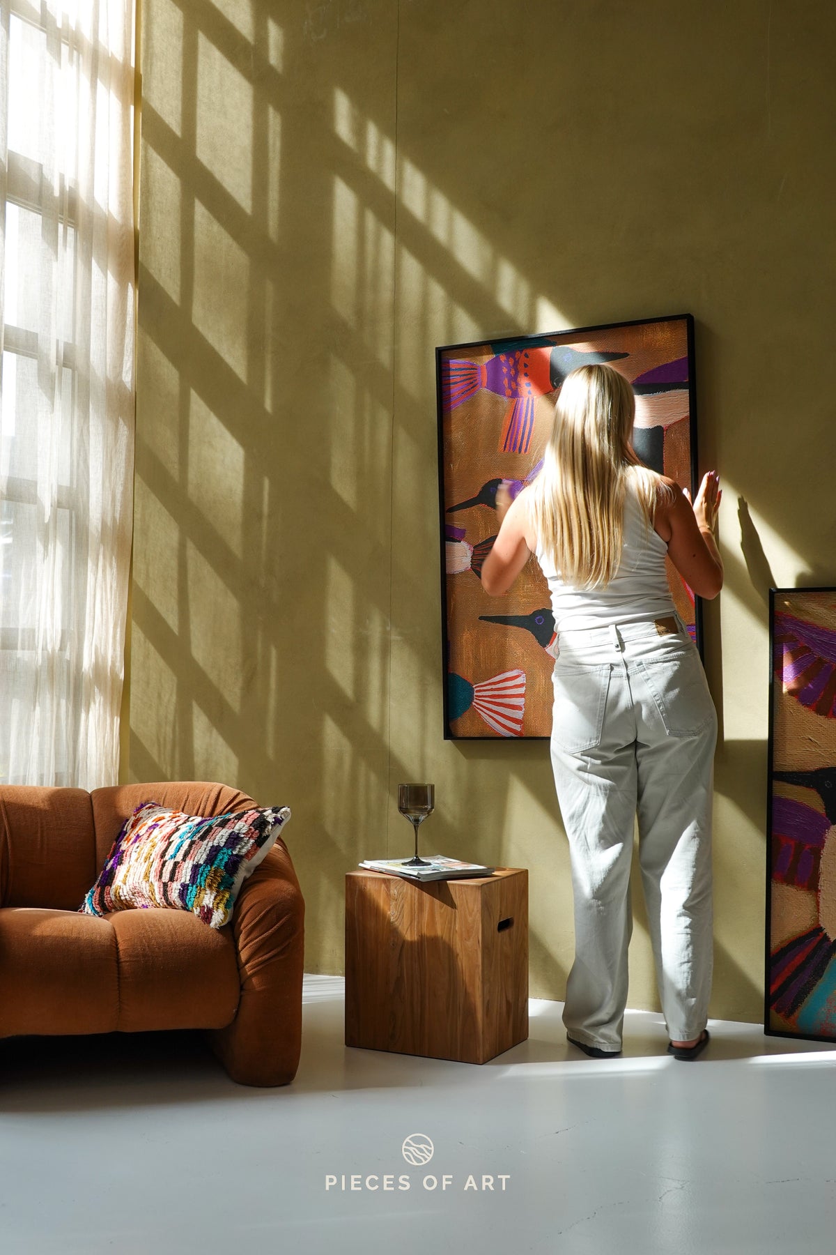 Acoustic art panel in a living room setting