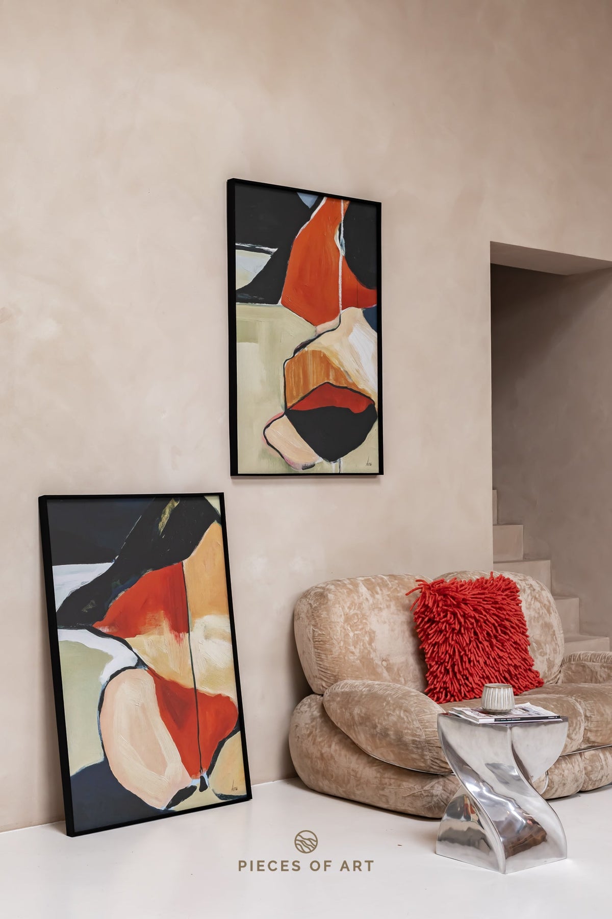 Acoustic artwork, in a home office, that reduces reverberation