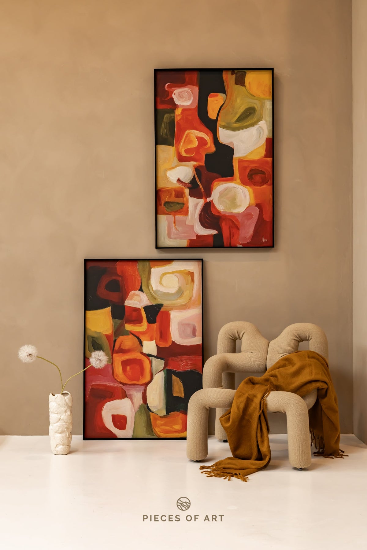 Sound-absorbing artwork, in a living room, interior