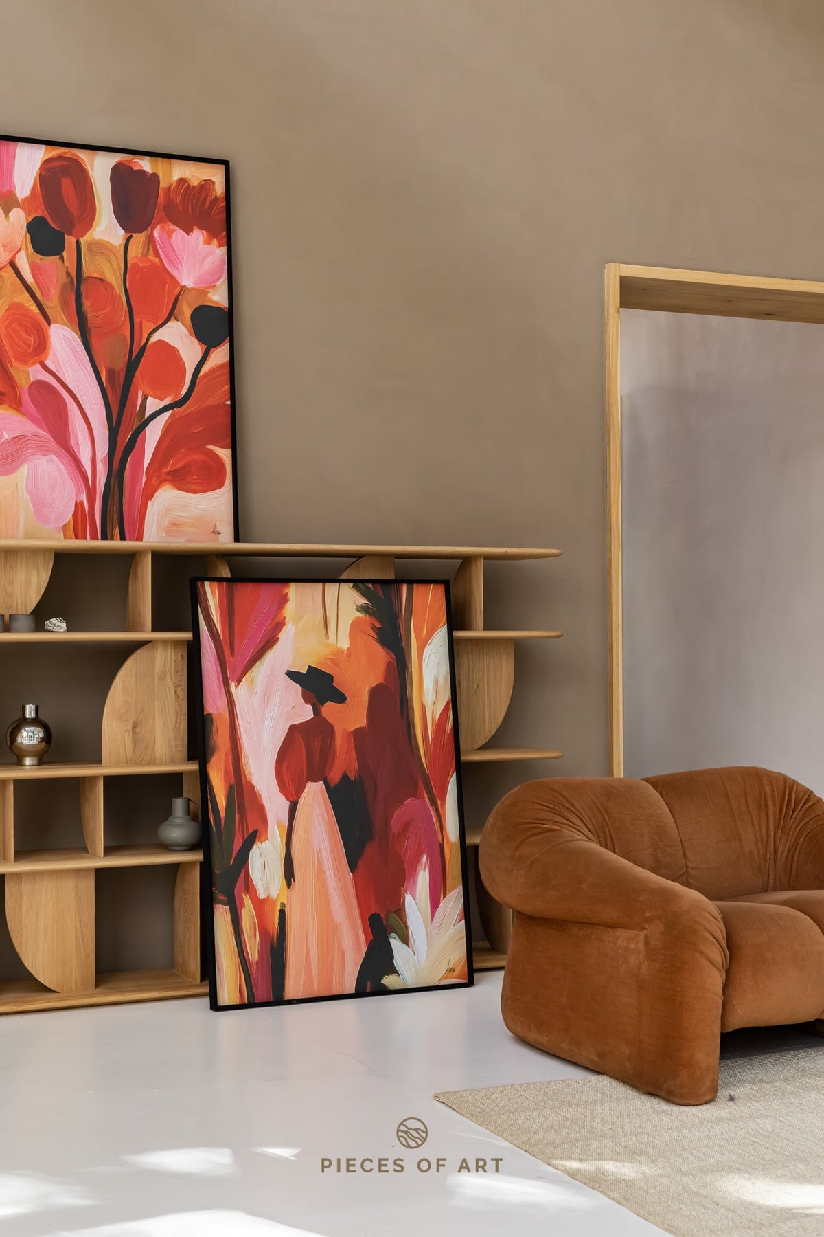 Sound-dampening wall panel, in a living room, interior