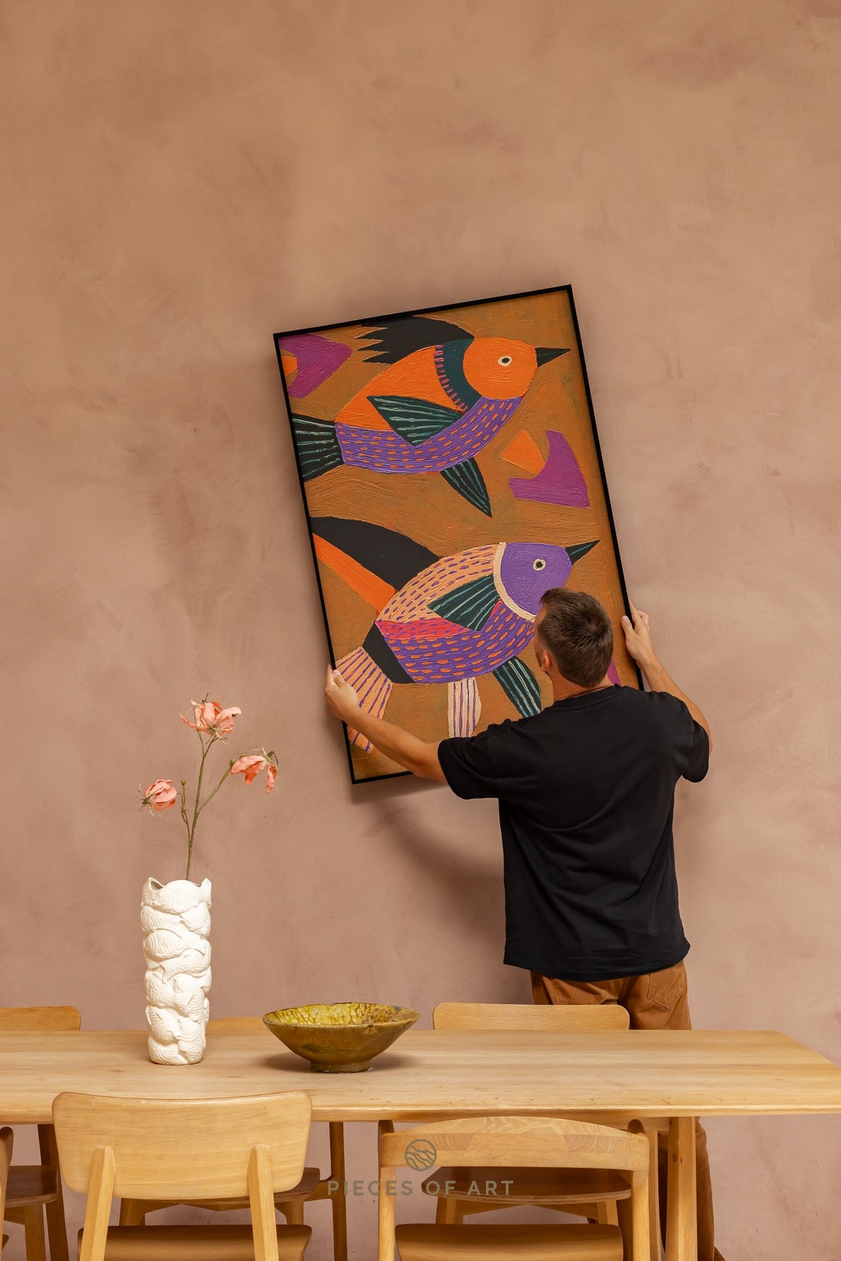 Kunstwerk aus recyceltem Filz, im Schlafzimmer