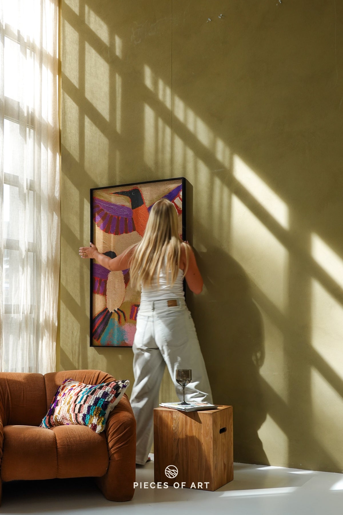 Acoustic art panel in a bright, minimalist room