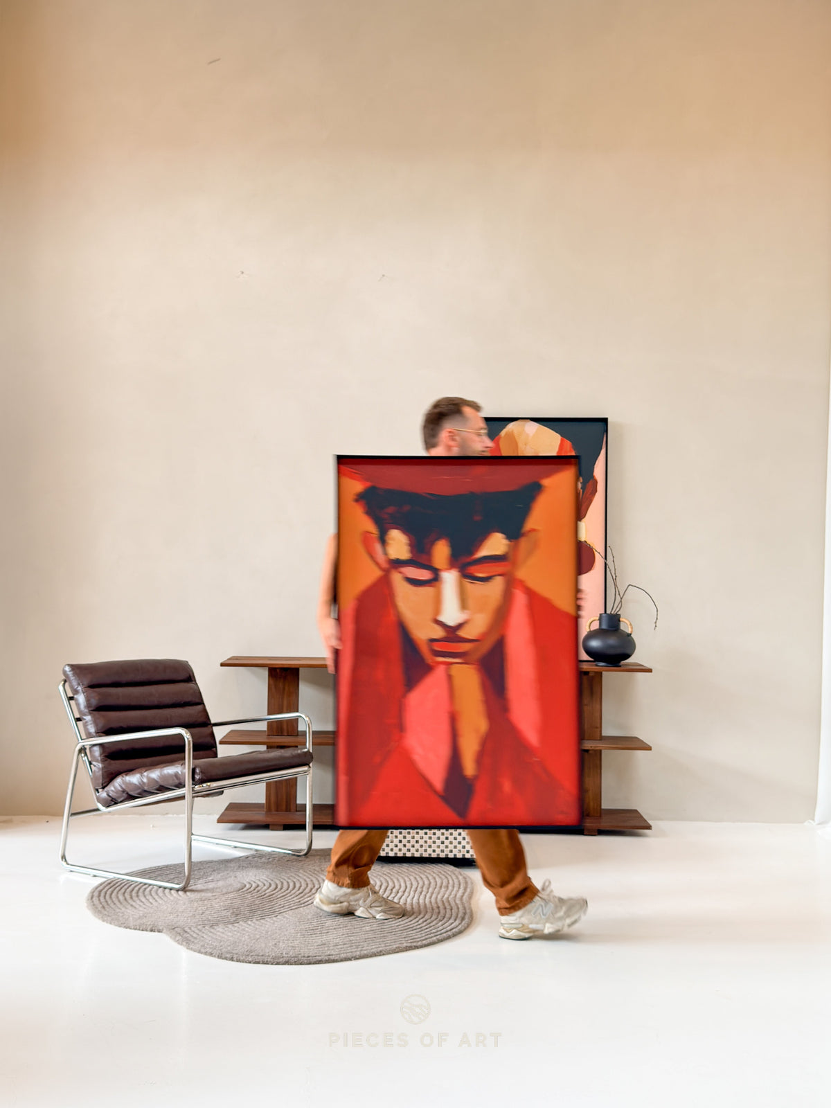 Acoustic art panel above a sofa in a living room