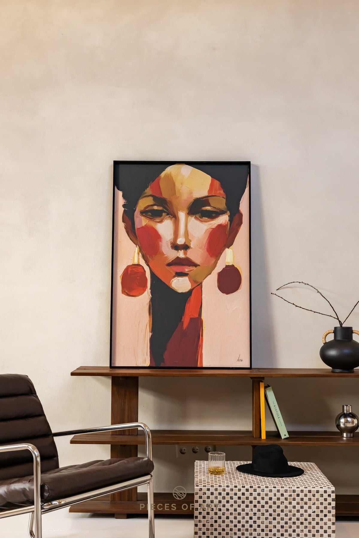 Acoustic artwork, in a dining room, that reduces reverberation
