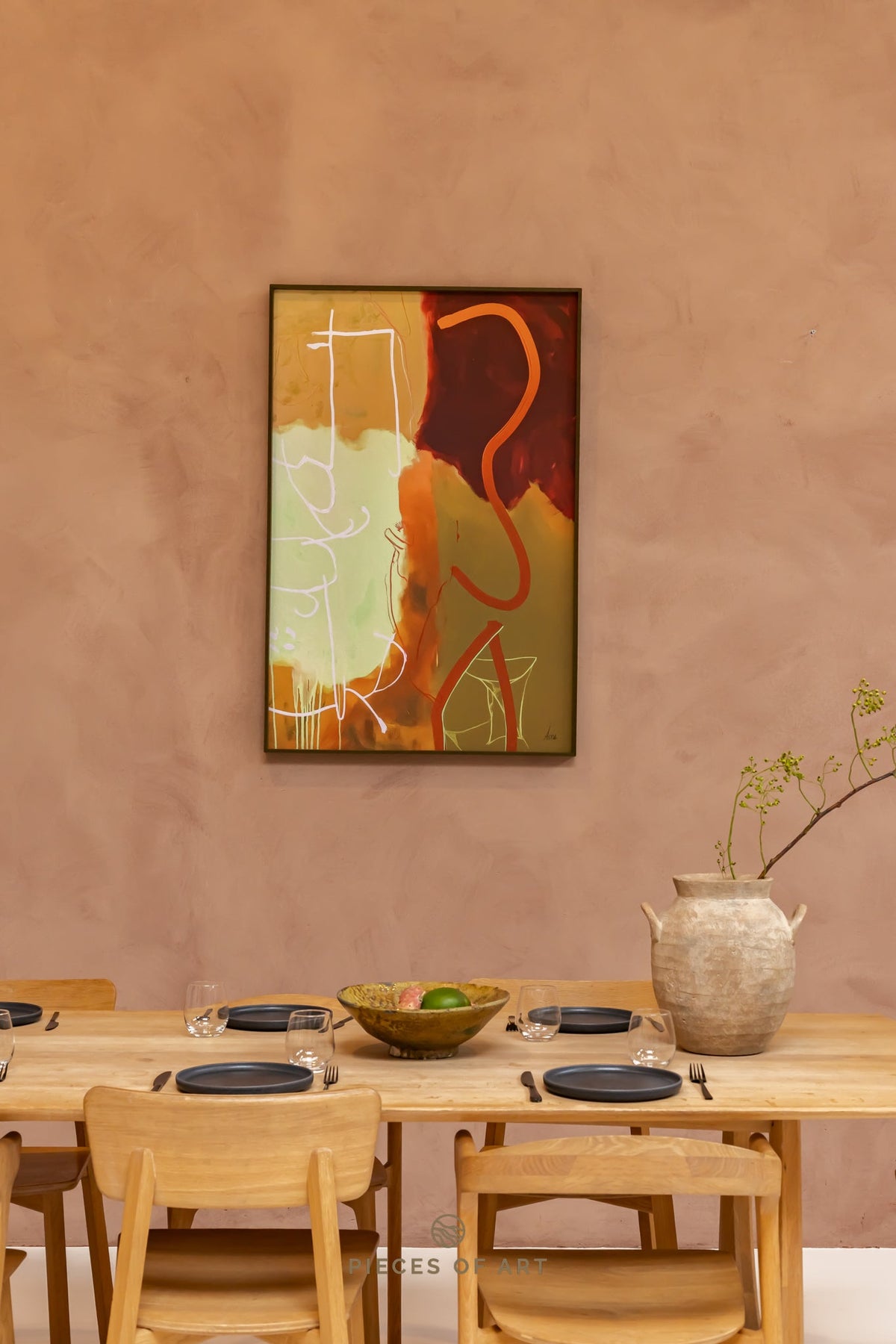 Acoustic artwork, in a bedroom, minimalist