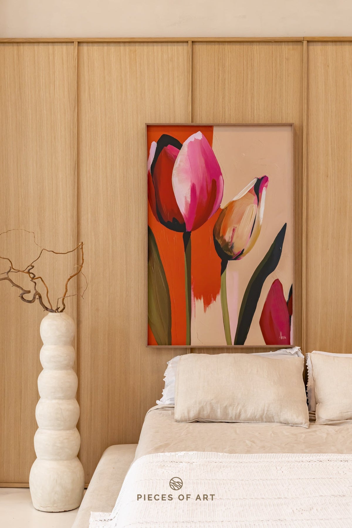 Acoustic painting, in a dining room, minimalist