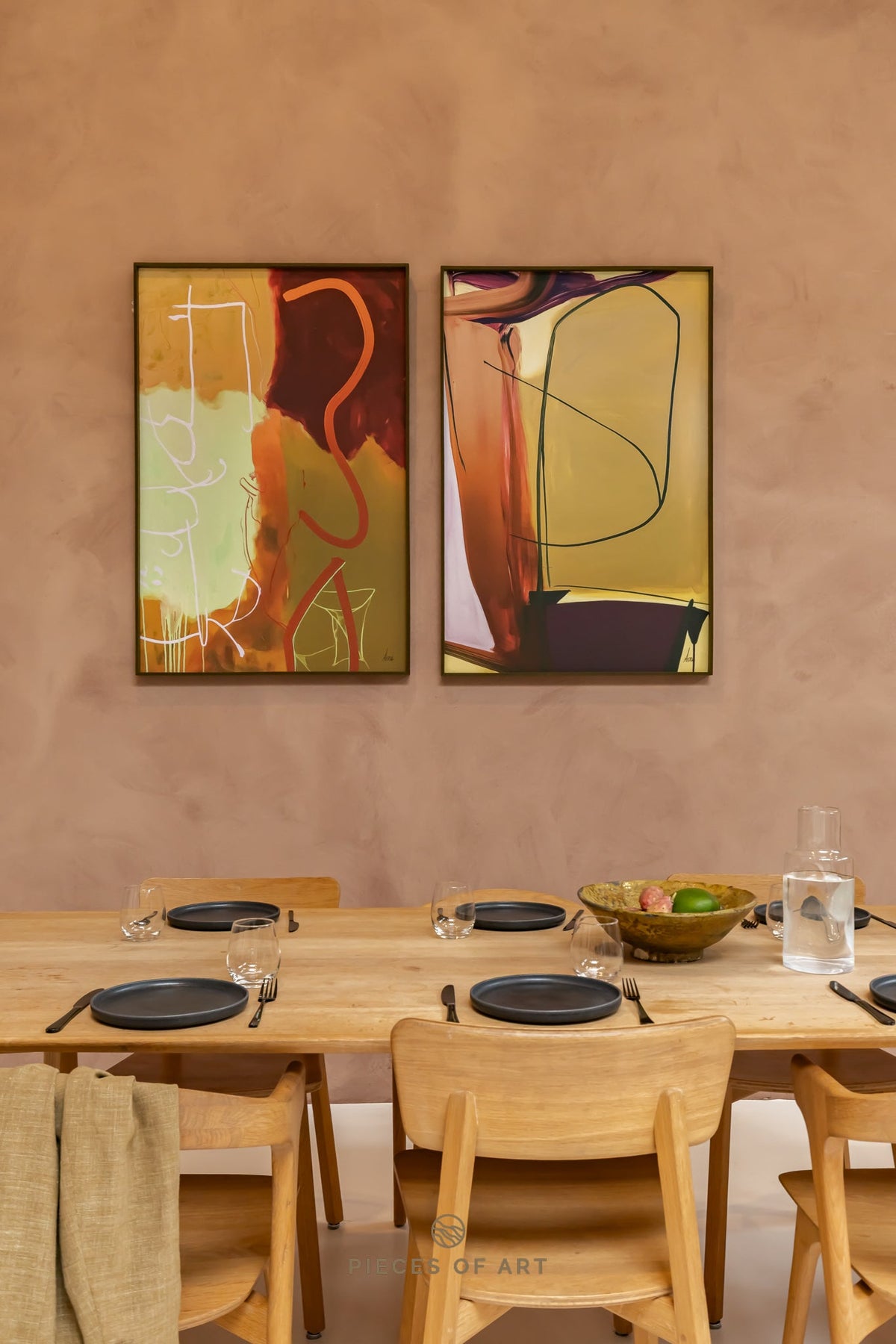 Acoustic painting, in a living room, modern