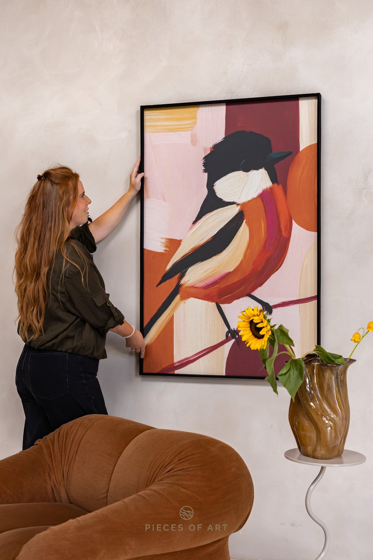 Acoustic wall art, in a living room