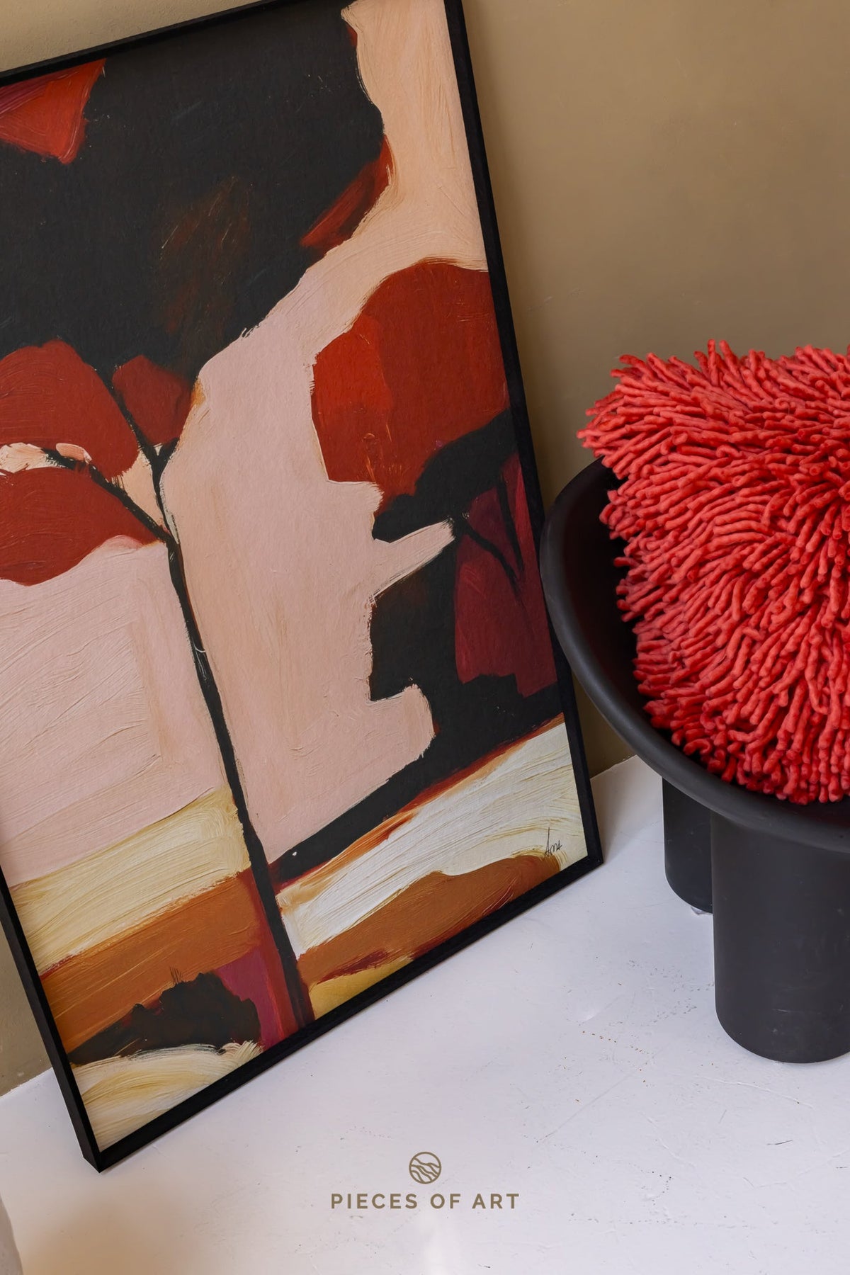 Sound-absorbing artwork, in a hallway, minimalist
