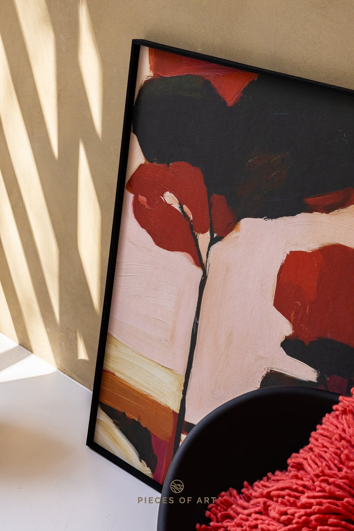 Sound-absorbing artwork, in a living room, with sound dampening