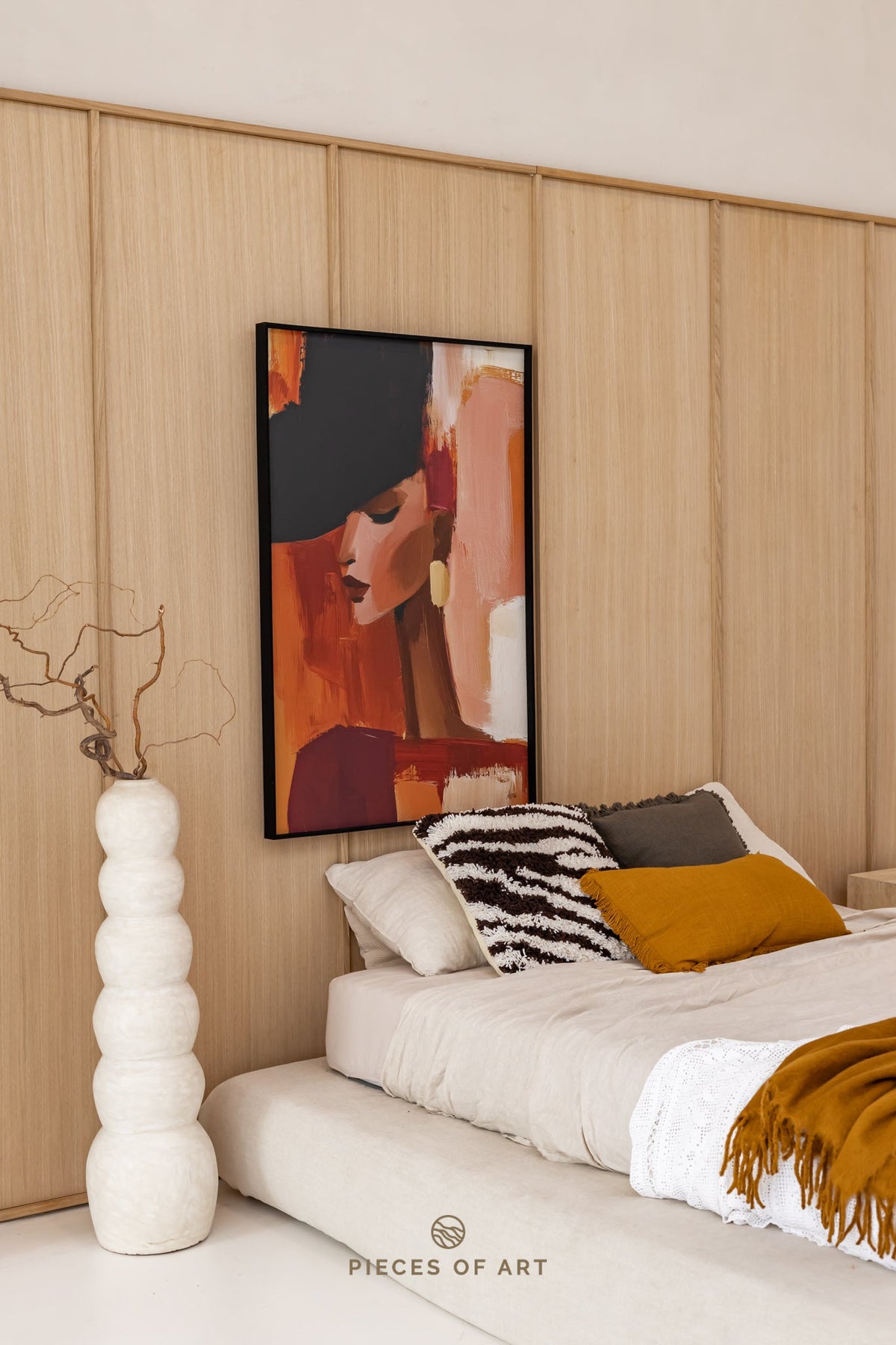 Sound-absorbing artwork, in a living room, for a quieter room