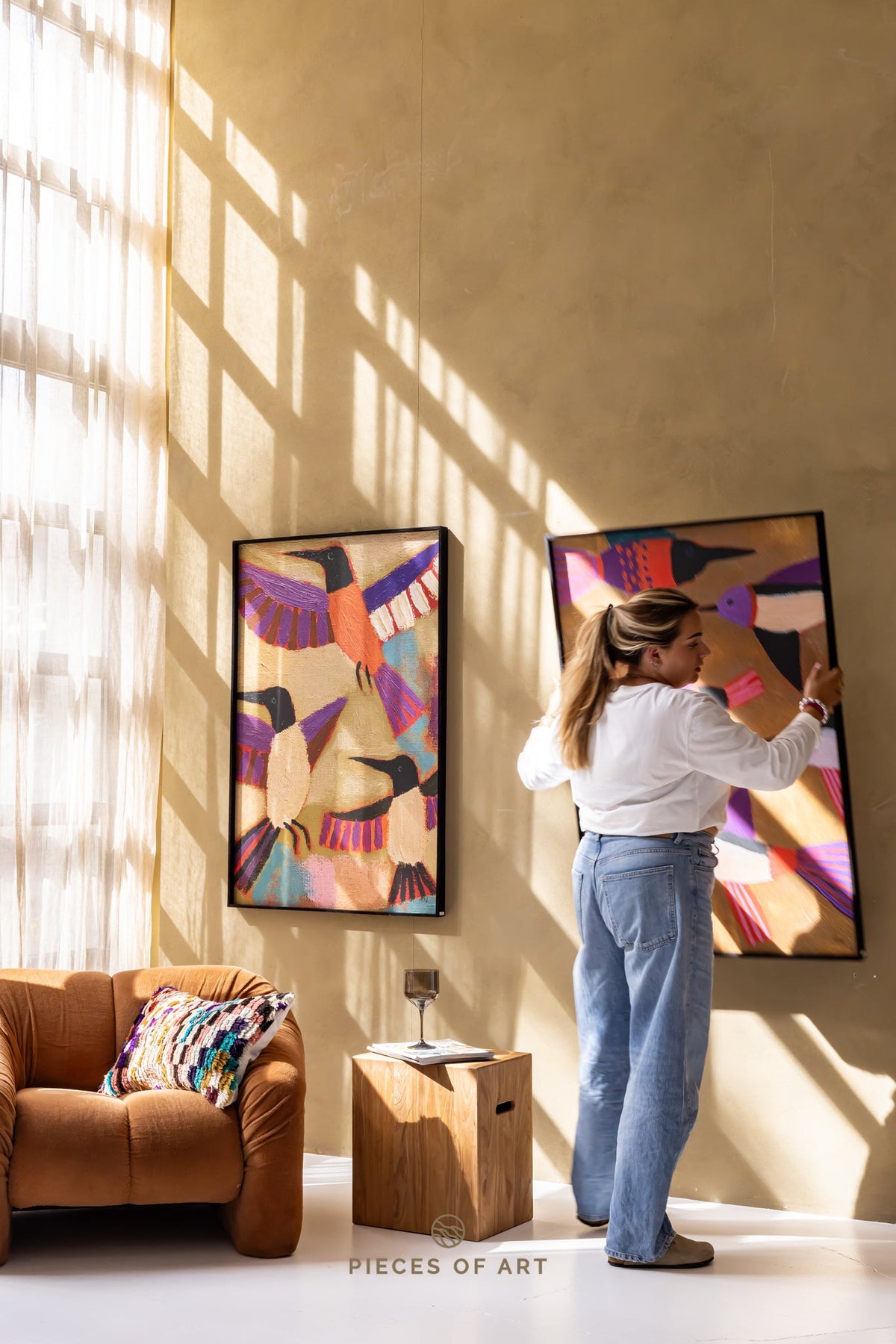 Sound-dampening wall panel, in a hallway, interior