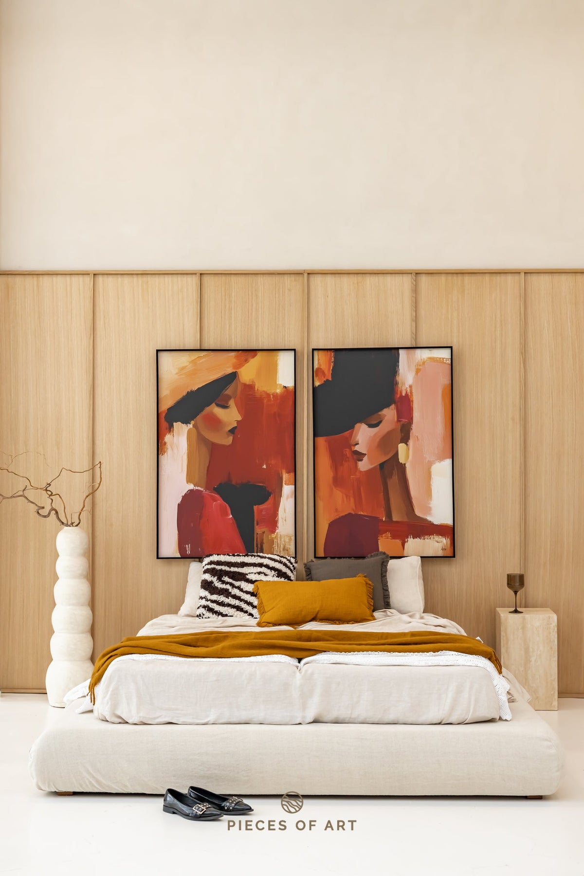 Kunstwerk aus recyceltem Filz, im Hotelzimmer