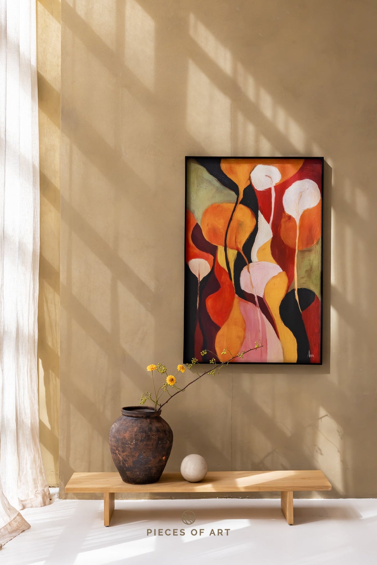 Recycled felt artwork, in a home workspace